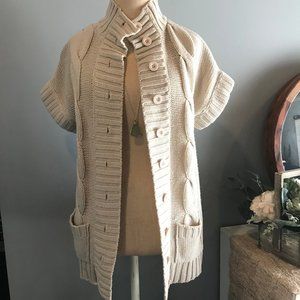 Tan Cuffed Short Sleeve Sweater With Pockets Med